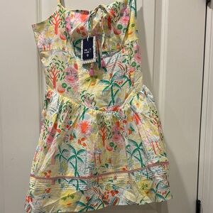 Roller Rabbit Yellow Multi Tropical Print Sundress with Tassel Tie